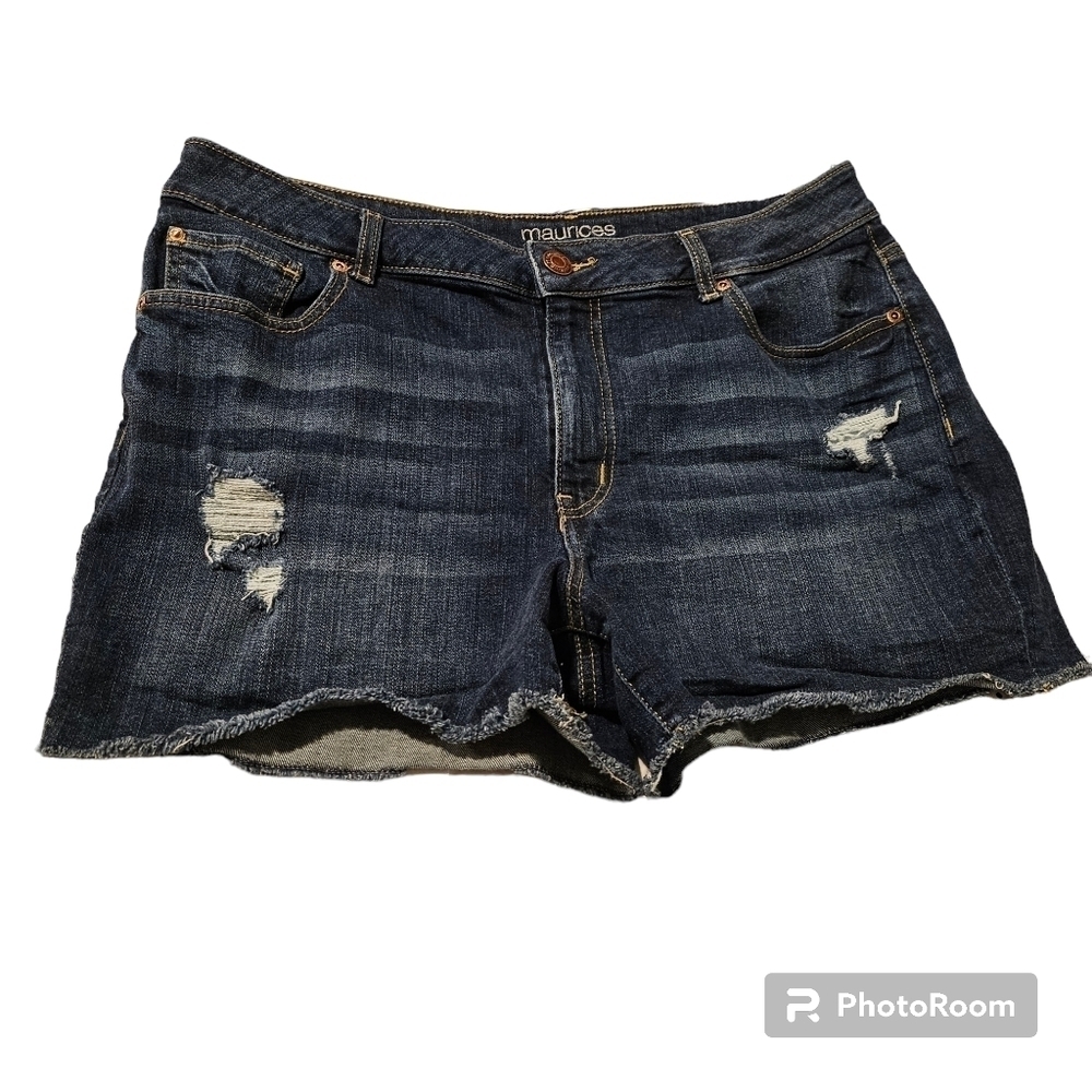 Maurices High Rise Distressed Denim Shorts 98%Cotton 2% Spandex Size 16